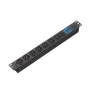 CE RoHS Schuko 6 outlet PDU Unit distribusi daya disesuaikan EU PDU dengan V/A Meter rak terpasang soket PDU