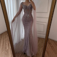 Robes de soirée saoudiennes à manches cape perlées rose/vert/nude/caramel/blanc 2026 pour occasions formelles LA72575A