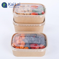 Gobelets et bols en papier kraft jetables à paroi simple, rectangulaires, pour salades, repas et sushis, avec couvercle, recyclables, pour plats à emporter