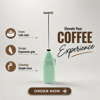 Mousseur à lait électrique réutilisable et écologique en acier inoxydable et plastique ABS, puissant pour café et thé
