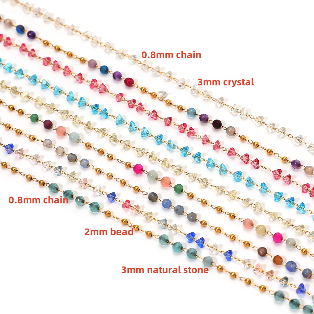 3mm Natural Stone Chain Crystal Chain Stainless Steel Bead Chain Necklace Ankle Bracelet Jewelry Making Accessories Supplies