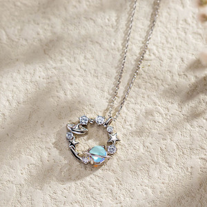 Blue Planet Necklace With Star Pendant Zinc Alloy Clavicle Chain For Women Gift Jewelry - Product Image 2
