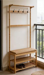 Mueble Zapatero Moderno y Elegante <span class=keywords><strong>para</strong></span> Entrada o Pasillo con Banco y <span class=keywords><strong>Perchero</strong></span>, Estante de Almacenamiento de Bambú <span class=keywords><strong>para</strong></span> Ropa - Product Image 5