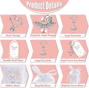 <b>Custom</b> Logo 30 Sets Angel Keychain Favor Bulk Personalized Angel Wing Pendant Organza Bag Thank You Tag Wedding Baptism Gifts - Product Image 3