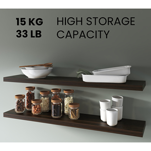 Dark Oak Floating Shelf Set Of 2 In Melamine <b>Wall</b> <b>Display</b> Shelves - Product Image 5