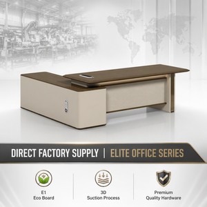 Ensemble de bureau de direction avec credenza en panneau de particules E1 thermoformé, finition grain foncé, bureau de direction avec boîte à câbles à serrure à code - Product Image 5