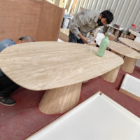 Newstar Table de meubles en pierre de salle à manger moderne simple Table à manger en travertin beige Table en marbre