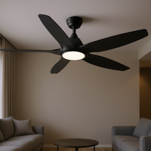 60 Inch <b>Ceiling</b> Fan With Led <b>Light</b> Black Abs Blades 5 Blade Modern Design For Living Room - Product Image 2