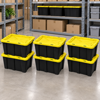 Boîte de rangement empilable avec couvercle jaune 37L en plastique PP pour atelier, sous-sol, organisateur domestique