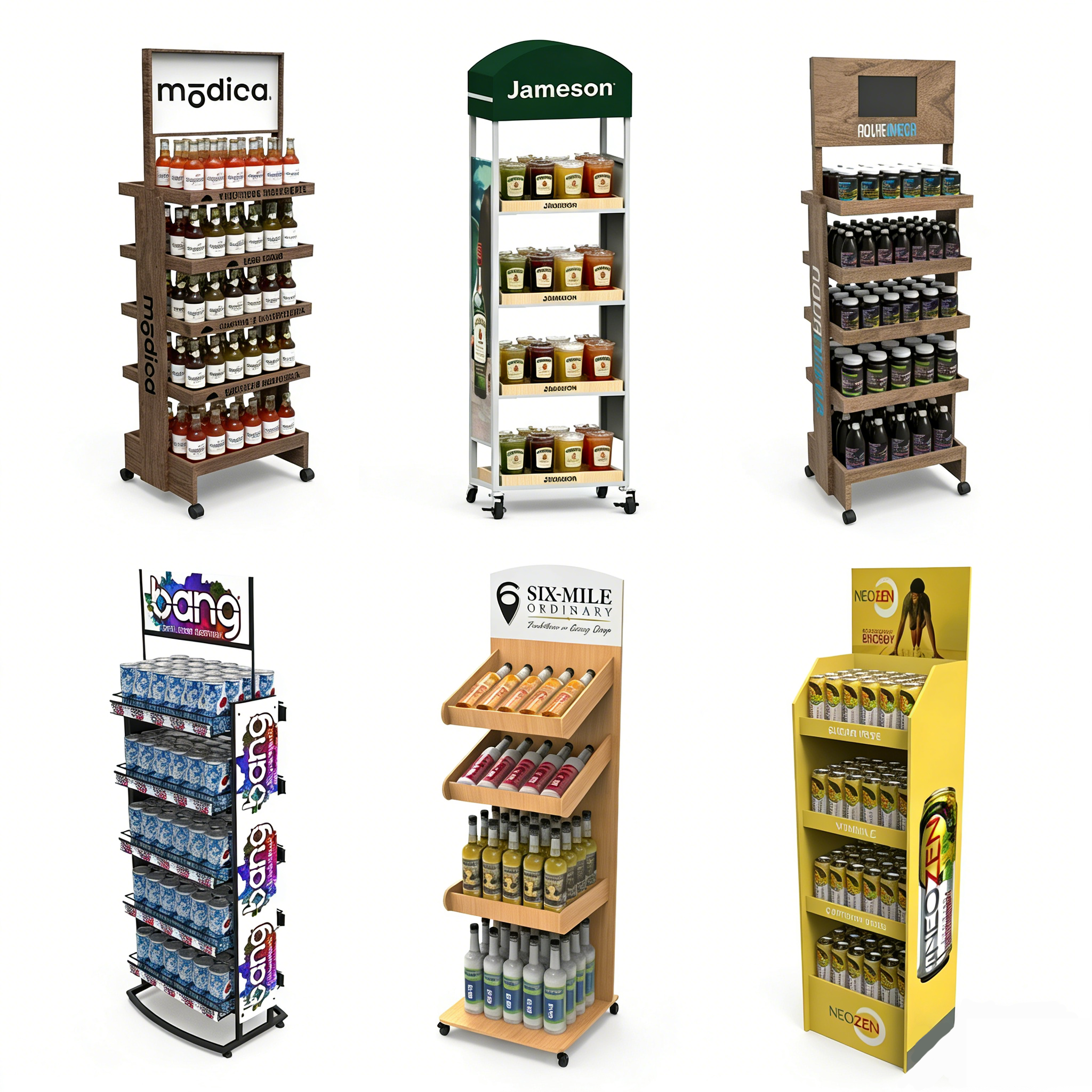 Branded Floor Standing Wine Rack Metal Wire Beverage Display Unit for Supermarket Convenience Store Custom Color and Size