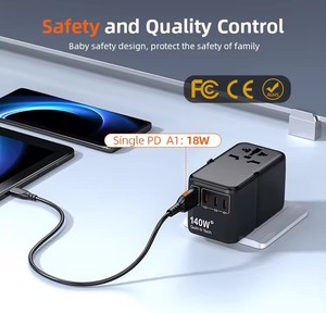 Adaptador de viaje universal 140W PD GaN World con USB, <span class=keywords><strong>UK</strong></span>/EU/AUS/USA <span class=keywords><strong>España</strong></span>, Francia, Koera - Product Image 2