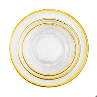 Assiettes de présentation rondes élégantes en verre transparent avec bord doré ou argenté, 16 cm, 21 cm, 27 cm, 33 cm, pour mariage, hôtel, fête