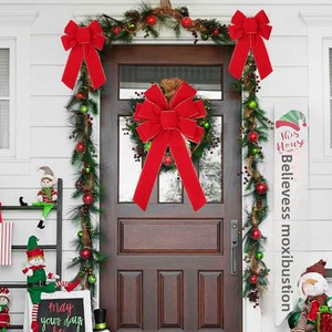 Pita Hias Pohon Natal Merah Kustom Berbahan Plush dengan Pinggiran Berumbai, Lapis Ganda, dan Bordir Emas untuk Dekorasi Pintu - Product Image 5