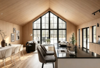 Maison en acier léger en forme de A, villa préfabriquée nordique, cabane de villégiature forestière, fenêtre triangulaire