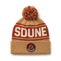 Bonnet en tricot acrylique chaud d'hiver personnalisé OEM, avec logo jacquard à rayures et lettres, patch brodé et pompon, pour hommes