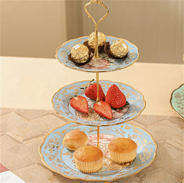 Hot Sale Afternoon Tea 3 Tier wedding Ceramics Hanging Cake Stand Wedding Crystal