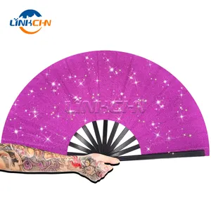 NEW ARRIVAL Custom Large Folding Glitter Fabric Clack Fan