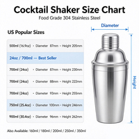 Kit de shaker à cocktails en acier inoxydable 304 de qualité supérieure, personnalisable, 550 ml, avec support en bambou, directement de l'usine