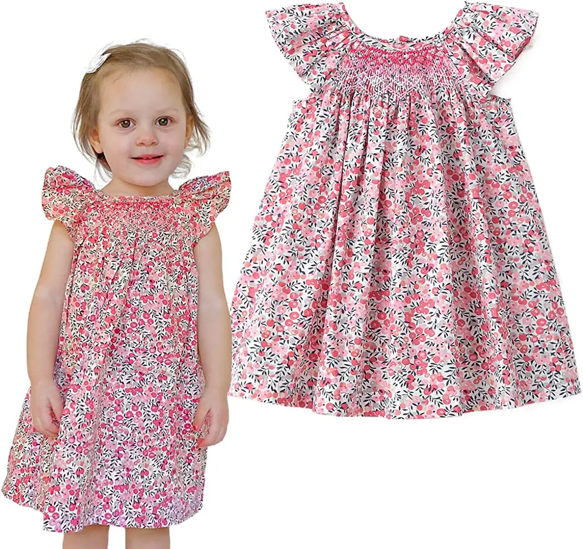 New Fashion Brand Customized Floral Printing Summer Smocked Dress For Kids Girls Baby Children Clothing