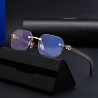 Lunettes anti-lumière bleue tendance, sans monture, verres taillés diamant, branches couleur bois, pour hommes et femmes, usage quotidien, vente en gros