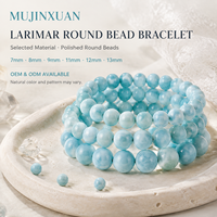 Bracelet en perles rondes de Larimar polies, bijoux en pierres précieuses bleues pour femmes, cadeau, emballage personnalisé OEM