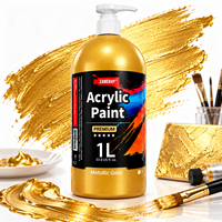 Peinture acrylique dorée 1L avec pompe à pression - Fluide, non toxique, brillance métallique intense, emballée individuellement