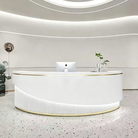 Comptoir de réception incurvé sur mesure avec éclairage LED, comptoir moderne pour salon de beauté, hall d'hôtel, bureau