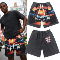 Pantalones Cortos Godspeed para Hombre, Marca Godspeed, Premium, de Algodón Lavado, con Diseño Gráfico Desgastado, Estilo Hip Hop Urbano