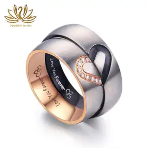 युगल शादी के बैंड 4mm/5mm/6mm/7mm/8mm गुंबददार सगाई की अंगूठी दिल के आकार के हीरे जड़ना शादी के लिए उसके या उसकी उपहार