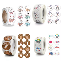 Rouleau d'autocollants personnalisés ronds découpés à la forme, en papier brillant UV, étanches, pour récompenses pour enfants, remerciements, étiquettes cadeaux patte de chat, faible MOQ