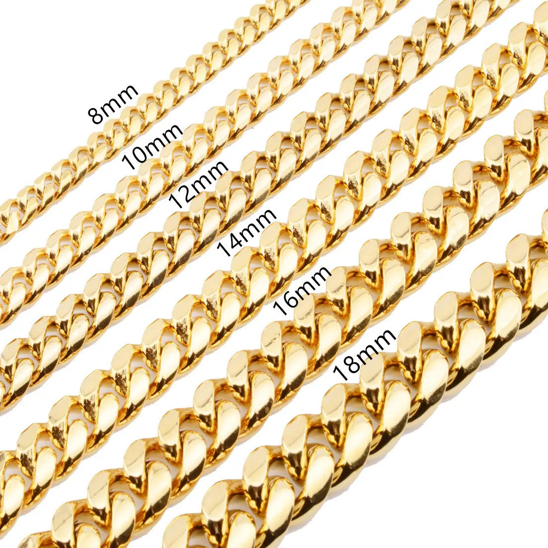 Fashion Stainless Steel Cuban Chain Necklace Hip Hop 18k Gold Plated Miami 6mm 8mm Cuban Link Chain for Men Accessories