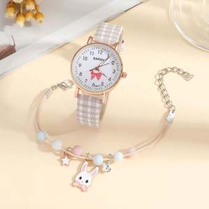 Nouvelle montre en alliage pour filles avec bracelet à motif simple et polyvalent, mouvement numérique XSVO + bracelet perlé mignon en forme de lapin - Product Image 3