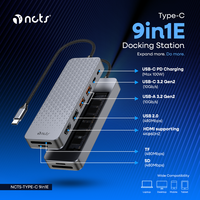 Station d'accueil USB-C 9-en-1 4K pour HDTV 2.1, lecteur de cartes SD/TF, LAN Gigabit, PD 100W pour MacBook et ordinateurs portables (en stock)