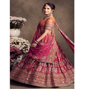 Traje de Novia Indio Estilo Lehenga de Georgette Sintética, Adornado con Trabajos de Espejo, Lentejuelas y Ribete de Estilo Real - Product Image 4