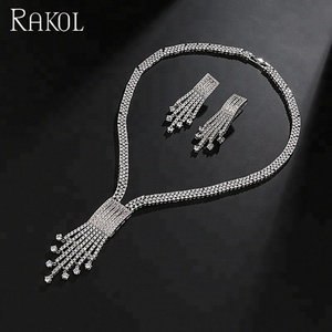 RAKOL SP358 collier de mariée de luxe en zircon complet boucles d'oreilles cristal gland ensemble de bijoux de mariage - Product Image 2