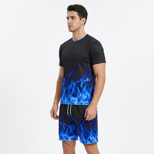 Ensemble 2 pièces homme 2024 personnalisé unisexe automne uni tricoté polyester/coton : short de sport et t-shirt de sprint rapide à manches courtes - Product Image 3