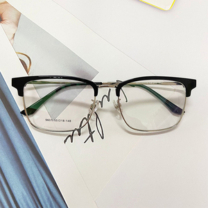 Lunettes ovales demi-cerclées transparentes en alliage, personnalisées en usine, à bas <span class=keywords><strong>prix</strong></span>, pour hommes, myopie, anti-lumière bleue - Product Image 2