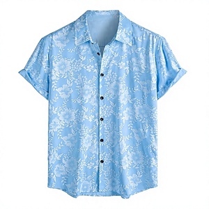 เสื้อเชิ้ตแขนสั้นพิมพ์ลายดอกไม้สีฟ้าอ่อนสำหรับผู้ชาย เสื้อเชิ้ตติดกระดุมลำลองสำหรับฤดูร้อน ชายหาด วันหยุด รีสอร์ท ขายส่ง - Product Image 1