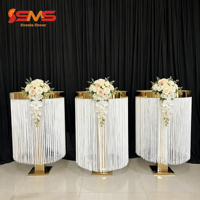 SMS Edelstahl Kristall-Perlen Blumenständer Hochzeitstisch-Mittelstück Gold Silber Metall-Säulenvase für Bankett-Event-Dekoration