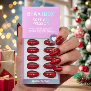 Kit de Uñas Postizas de Gel Suave Rojo Ojo de Gato para Navidad con Pegamento, Uñas Postizas Cortas Almendradas Hechas a Mano Personalizadas al por Mayor - Product Image 1