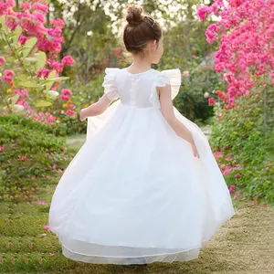 2-12 ปีเด็กผู้หญิงฤดูร้อนสีขาวสง่างามน่ารักเด็กบูติกเด็กเจ้าหญิงแขนกุดงานแต่งงานดอกไม้สาวชุด