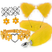 Ensemble BDSM : Plug Anal Métallique Longue Queue de Renard Colorée, Bandeau Cheveux Oreilles de Chat, Pince à Tétons, Jouet Sexuel, Ensemble de Plugs Anaux en Métal Queue de Lapin, Renard, Chat
