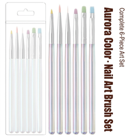 Ensemble de 6 pinceaux à ongles transparents dégradés Aurora, poils en nylon de qualité supérieure, stylo professionnel pour la peinture des ongles en salon, logo personnalisé