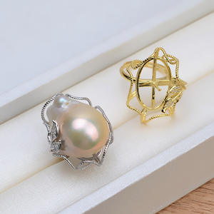 Anillo de Plata S925 Hecho a Mano con Diseño de Hoja Abierta para Perla Barroca, Base Vacía para Perla con Baño de Oro de 14K, Nuevo Accesorio 1510 - Product Image 3