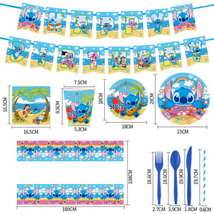 Nuevo 92 Uds dibujos animados <span class=keywords><strong>Stich</strong></span> fiesta temática plato <span class=keywords><strong>de</strong></span> papel taza servilleta globo Banner bandera pastel Topper conjunto <span class=keywords><strong>para</strong></span> Fiesta infantil vajilla - Product Image 2