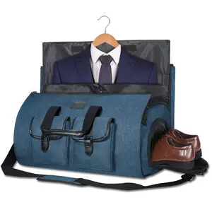 Customized Full-Sized Folding Hanging Suit Male Weekender Business Trips Garment Duffle Bag with Detachable Shoulder Strap