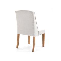 Chaise de salle à manger inclinable en PU blanc, dossier haut capitonné, assise épaisse rembourrée, pieds en bois naturel massif, élégante pour salon et chambre