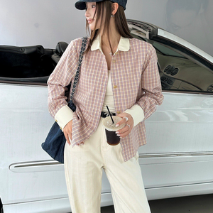 Blusa de Algodón Holgada de Manga Larga con Estampado Floral para Mujer, con Cuello Blanco en Contraste y Botones Dorados, Estilo Vintage para el Trabajo, Primavera - Product Image 1