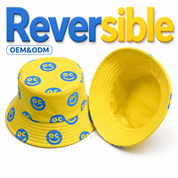 Chapeau Bob Imprimé Double Face avec Motif Visage Souriant, Personnalisable avec Logo Entièrement Imprimé, OEM ODM, Vente en Gros, Chapeau de Pêcheur pour Extérieur et Plage