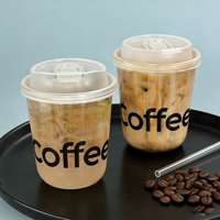 Gobelets en PET transparents en forme de U avec couvercles, personnalisables avec logo, jetables, pour thé à bulles, desserts, café glacé et boissons froides